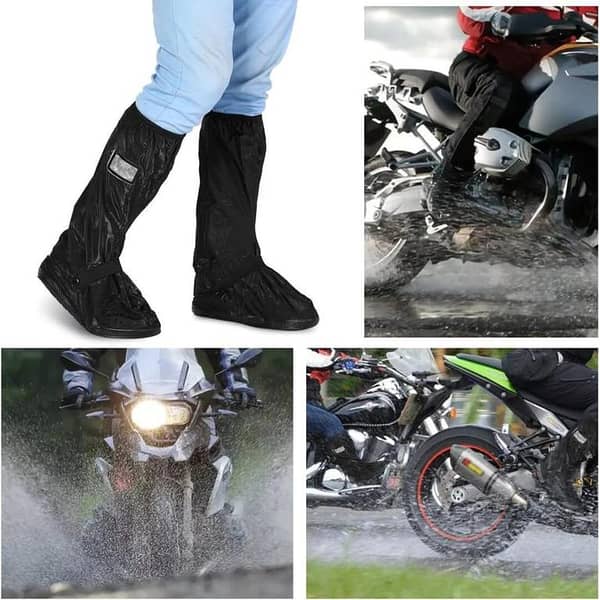 1 Pair Waterproof Shoe Covers with Reflective Strips for Motorcycle, Cycling, and Outdoor Use (Black)