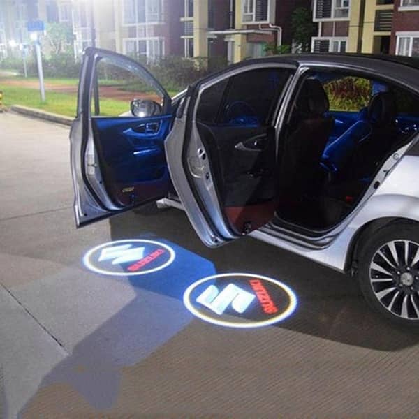 4 Pieces Car Door Logo Projector Lights for Suzuki | LED Ghost Shadow Courtesy Lights, Custom Logo Projection, Auto Door Step Light Kit, Universal Fit
