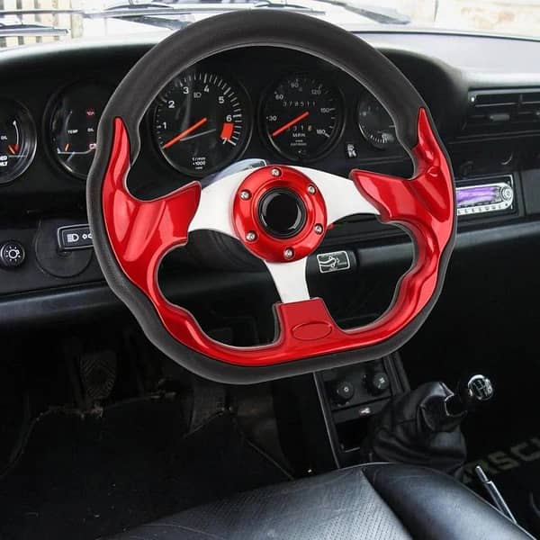 Universal High-Gloss Semi-Dish Racing Steering Wheel with Premium Grip, Red (1 Piece)