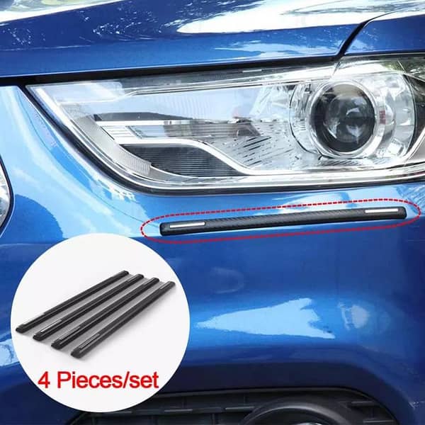 4Pcs Black Carbon Fiber Bumper Protector Strips – Anti-Scratch Adhesive Guards for Front & Rear Benders, Durable Vehicle Exterior Trim