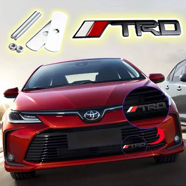 1 Pc TRD Matte Black 3D Metal Front Grille Logo with Screws – Universal Car Front Grill Emblem