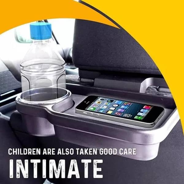 Universal Car Back Seat Foldable Tray Table – Portable Headrest Cup Holder and Travel Organizer