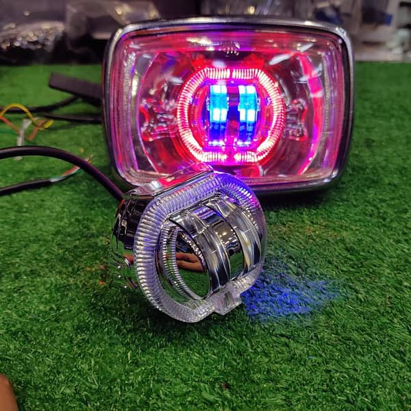 Motorcycle Headlight LED Angel Devil Eyes DRL Projector Lens High/Low Beam Spotlight (1 Pc)