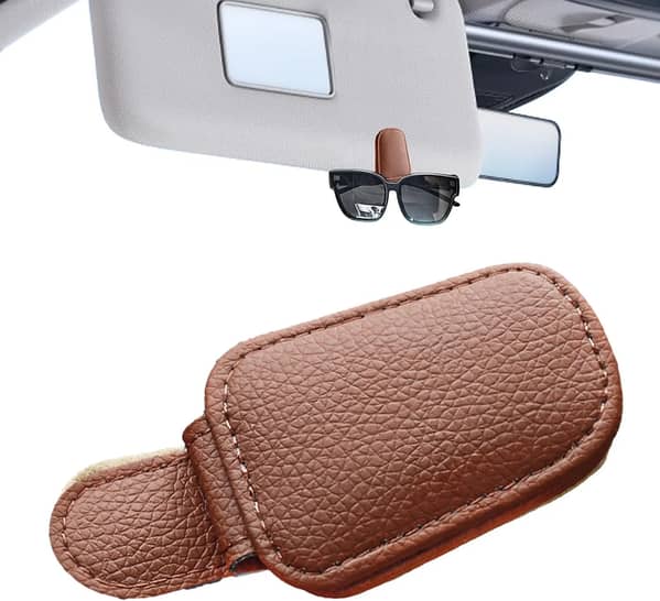 Universal Car Magnetic Sunglasses Holder in Soft PU Leather, 1 Pc
