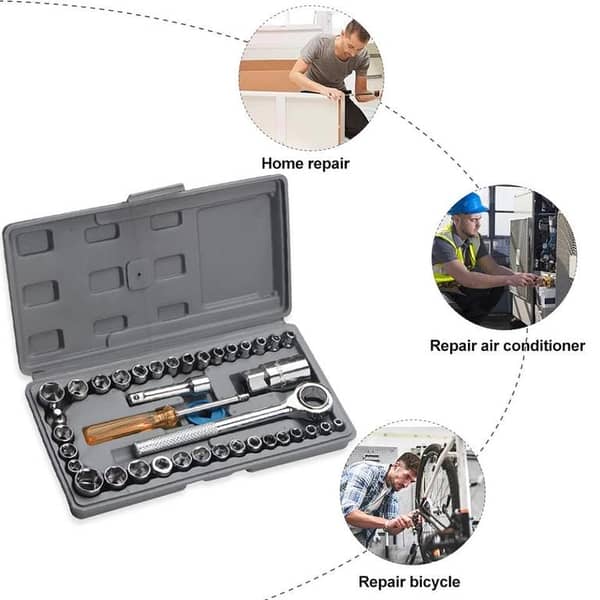 Aiwa 40-Piece Combination Socket Wrench Set with Ratchet Handle and Sockets