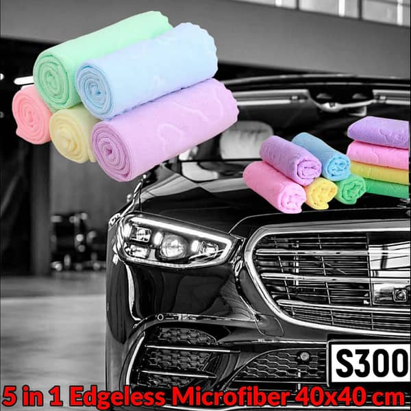 5-in-1 Edgeless Microfiber Cloth Set (5 Pieces) 40 x 40 cm for Dusting, Polishing, and Multi-Surface Cleaning