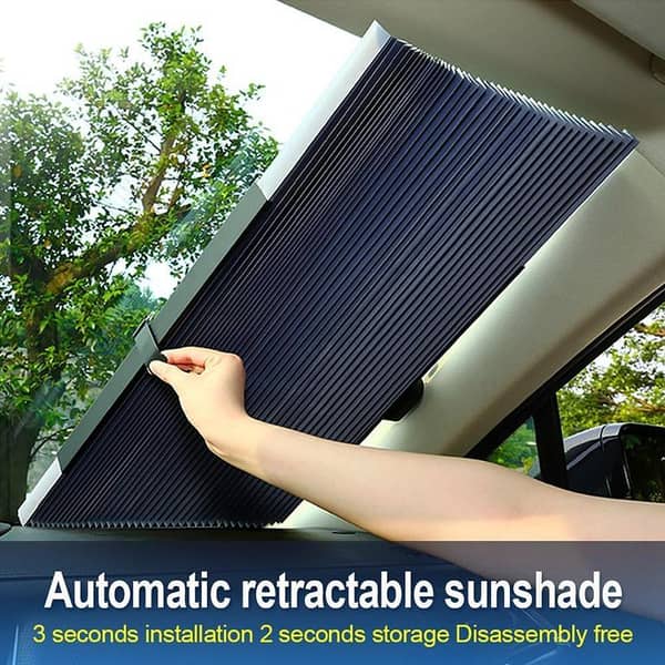Retractable Car Windshield Sun Shade Curtains for UV Protection, Heat Reduction, and Privacy – Adjustable, Easy to Install