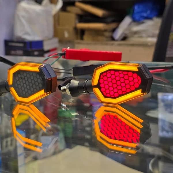 Universal Mesh Style LED Indicators with DRL – Front & Rear Turn Signals, 2 Pcs Set for motorcycles