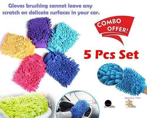 Pack of 5 Microfiber Car Washing Gloves – Soft Chenille Mitts for Scratch-Free Auto Detailing (Interior & Exterior) Reusable