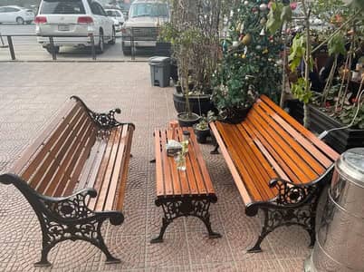 Garden Park Benches, patio seating wooden benches and castiron metal