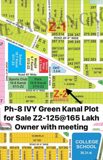 Lowest Rate Kanal Plot for Sale Phase 8 Z2 Block Best for investment