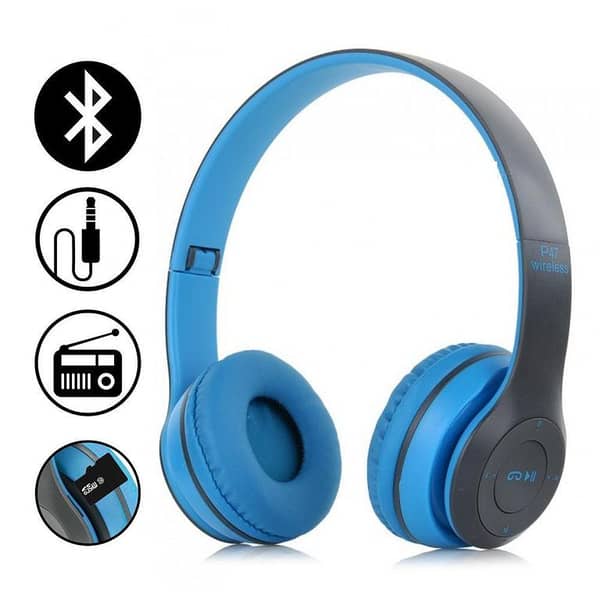 P47 Wireless Bluetooth Headphones with Mic, 5.0+EDR, FM Radio, TF Card and AUX
