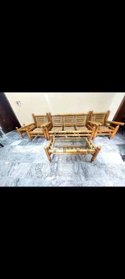 wooden sofa + side table seit