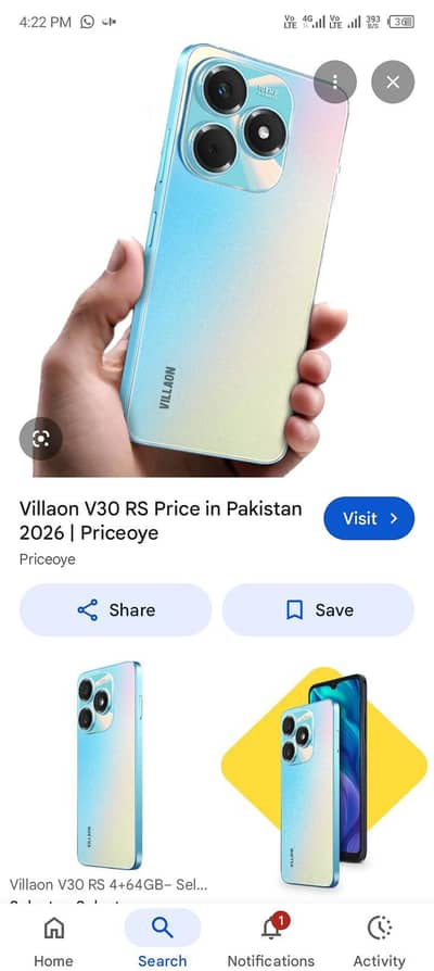 villaon v30rs 4+2gb 128gb totally original condition 10 by 8