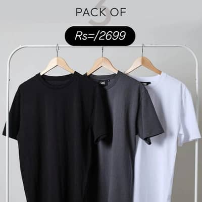 3-Pack Classic Essential Crew Neck T-Shirts (Black, Charcoal, White)