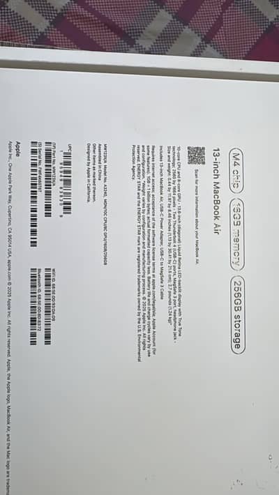 Macbook Air M4 16gb ram 256 ssd storage