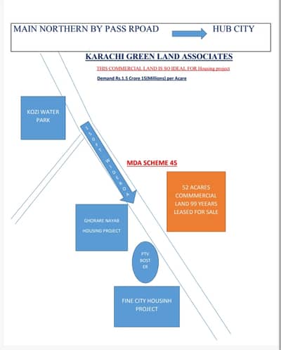 46 Acares Commercial & Residential land for sale in Deh Shahmureed at 150 ft. wide road 99 years leases out & layout will be approved as per puncher planning from MDA as per location & market value this is so ideal project