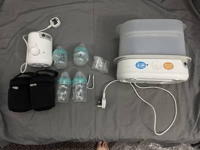 Tommee Tippee Sterilizer, Bottle warmer and bottles(new)