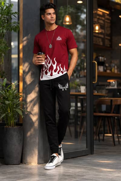  2 Pcs Men's Polyester Printed Track Suit