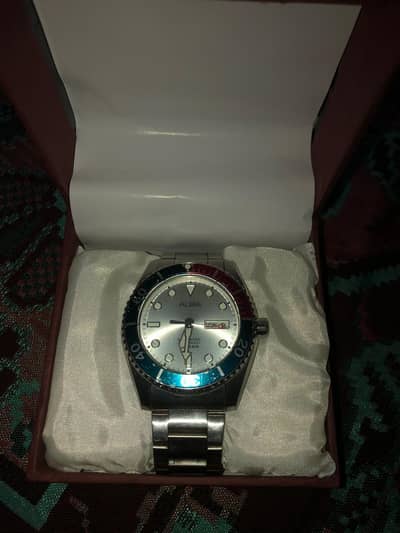 ALBA Automatic Men’s Watch – Silver Dial – Pepsi Bezel – Day/Date