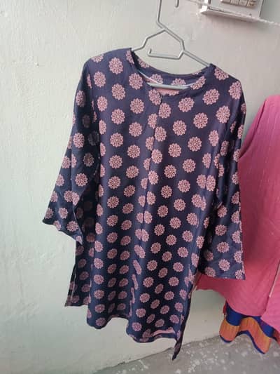 Navy & Pink Floral Print Kurta