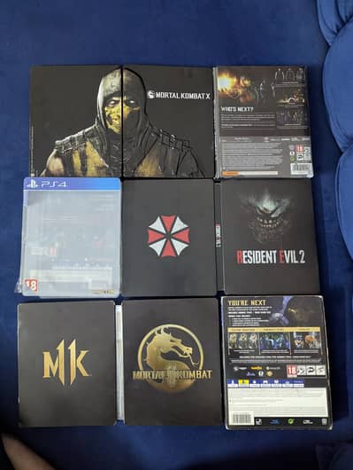 steelbook mortal kombat, resident evil, assassins creed, crew, fc