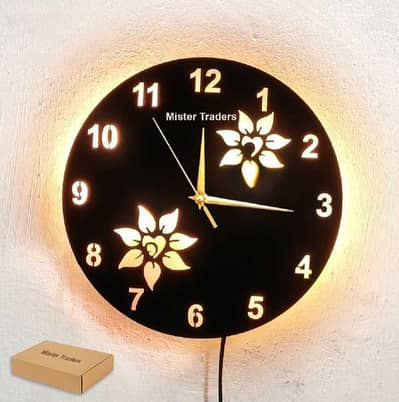 Flower Wooden Clock With Premium light