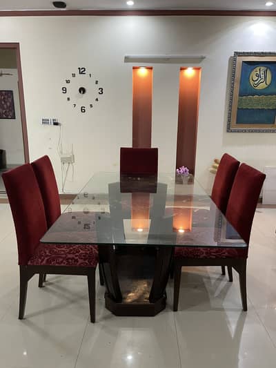 Luxury 6 Seater Wooden Dining Table with Glass Top