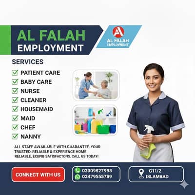 trusted and verified house maid chef Cook baby sitter patient care