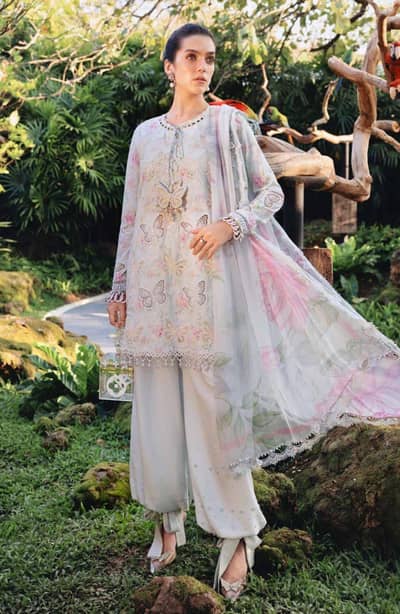 Maria  B prints 3pc lawn Eid 2k26 Heavy Embroidered chiffon dupatta