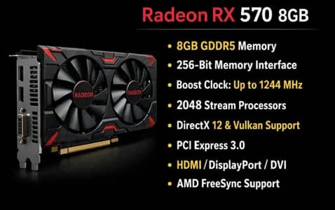 Asus RX 570 8GB DDR5 Graphic Card Best For Gaming 256 Bit DirectX 12
