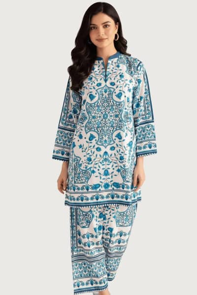2 Pcs Women's Stitched Swiss Lawn Printed Shirt And Trouser