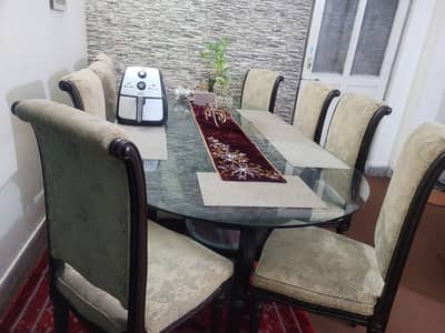 Wooden 8 seater Dining Table with Double Glass Tops