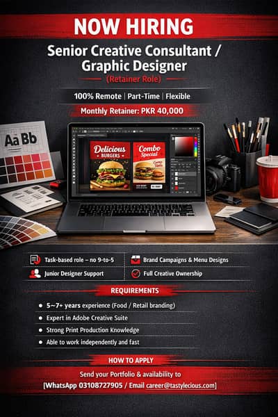 We Are Hiring Senior Creative Consultant / Graphic Designer (Retainer