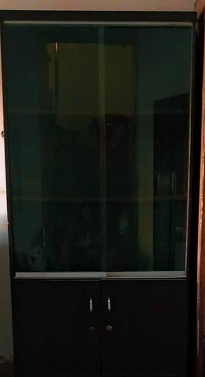 Elegant Wooden Crockery Showcase with Sliding Glass Doors