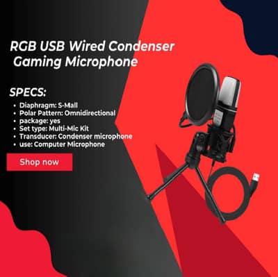 RGB USB Wired Condenser Gaming Microphone