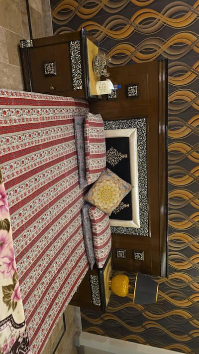 bed ful set side tables and dressing table and dewan and led rack