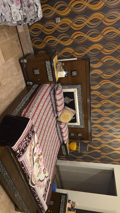 bed ful set side tables and dressing table and dewan and led rack
