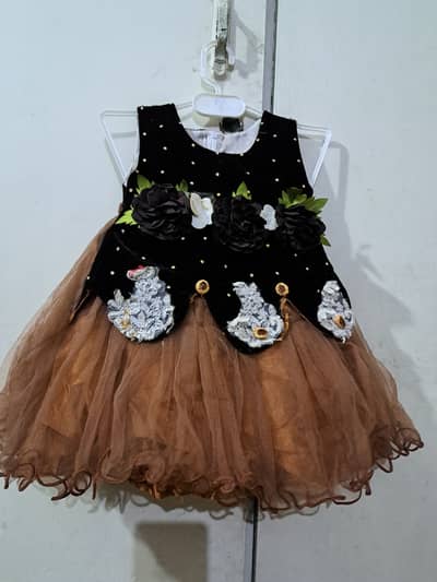Baby Girl Frock - Chocolate brown - Valvet  front and back