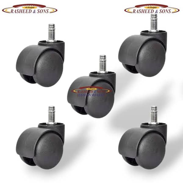 Imported Black Revolving Chair Wheels – 5-Pack, Universal Fit for Smooth, Quiet Office Mobility