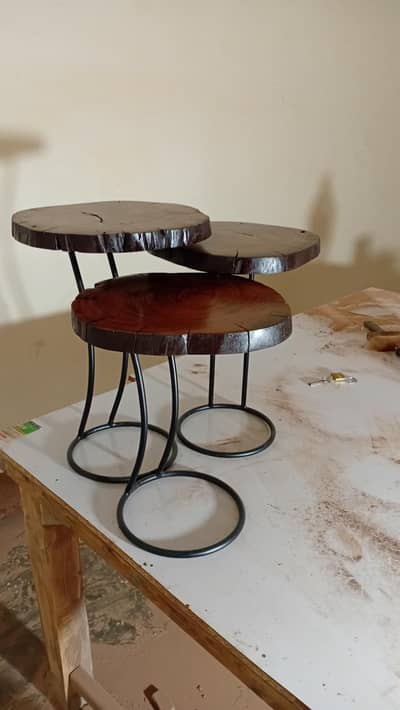 Three coffee table for sale  100% hand made  Acacia wood