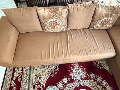 5 seater brown L shaped sofa with footrest/ottoman