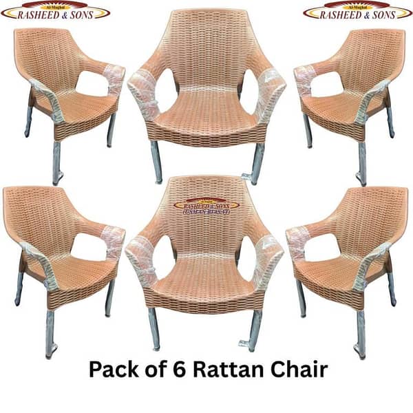 Plastic Chair Set: 6 Chairs and 1 Table | Plastic Chairs & Table Set (Rattan Style)