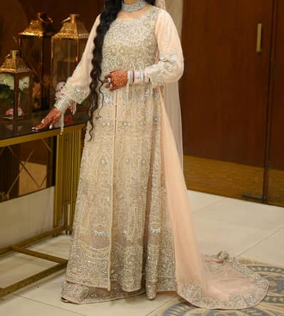 Blush Pink Heavy Bridal Maxi with Trail Walima Dress