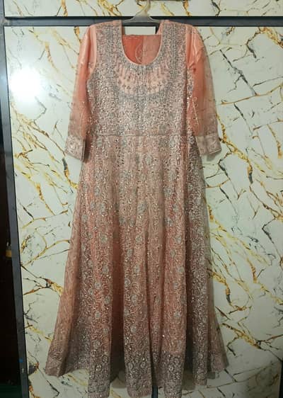 Tea-Pink Maxi With Heavy Net Embroidery