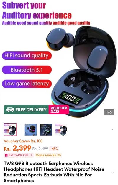 TWS G9S Bluetooth Earphones Wireless Headphones HiFi Headset Waterproo