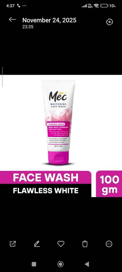 Mec Whitening Face Wash 100gm Flawless White  Glowing & Whitening Skin
