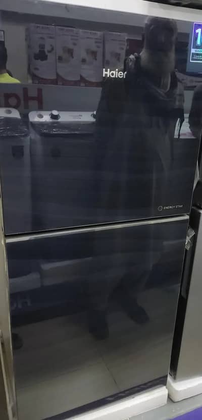 Haier HRF-216 refrigerator - 186L Fridge ( black colour & Glass Door )