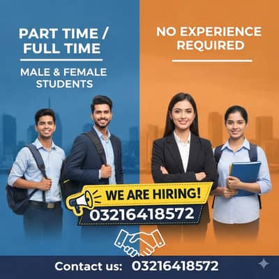 We are hiring Male and female candidates for Full-time Part-time Work