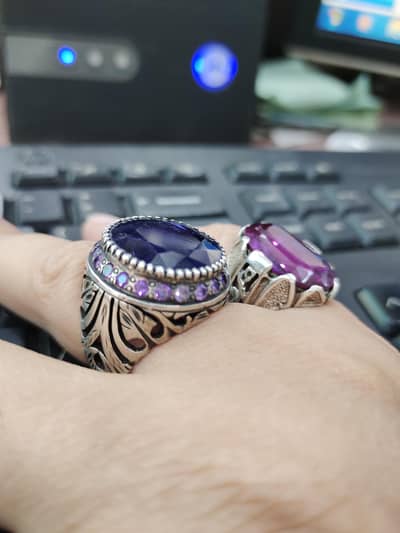 neelam orignal. Amthst purpl chandi ring